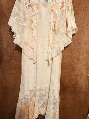 Elegant Cream Lace dress with Sheer Ruffle dress